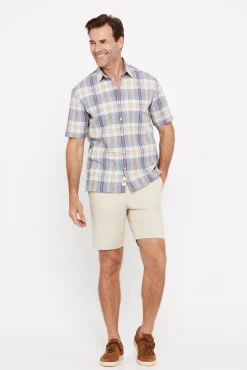 Camisa Cuadros Lino Algodon Manga Corta