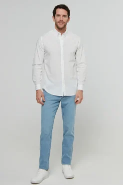 Camisa De Algodon Unicolor Slim Fit.