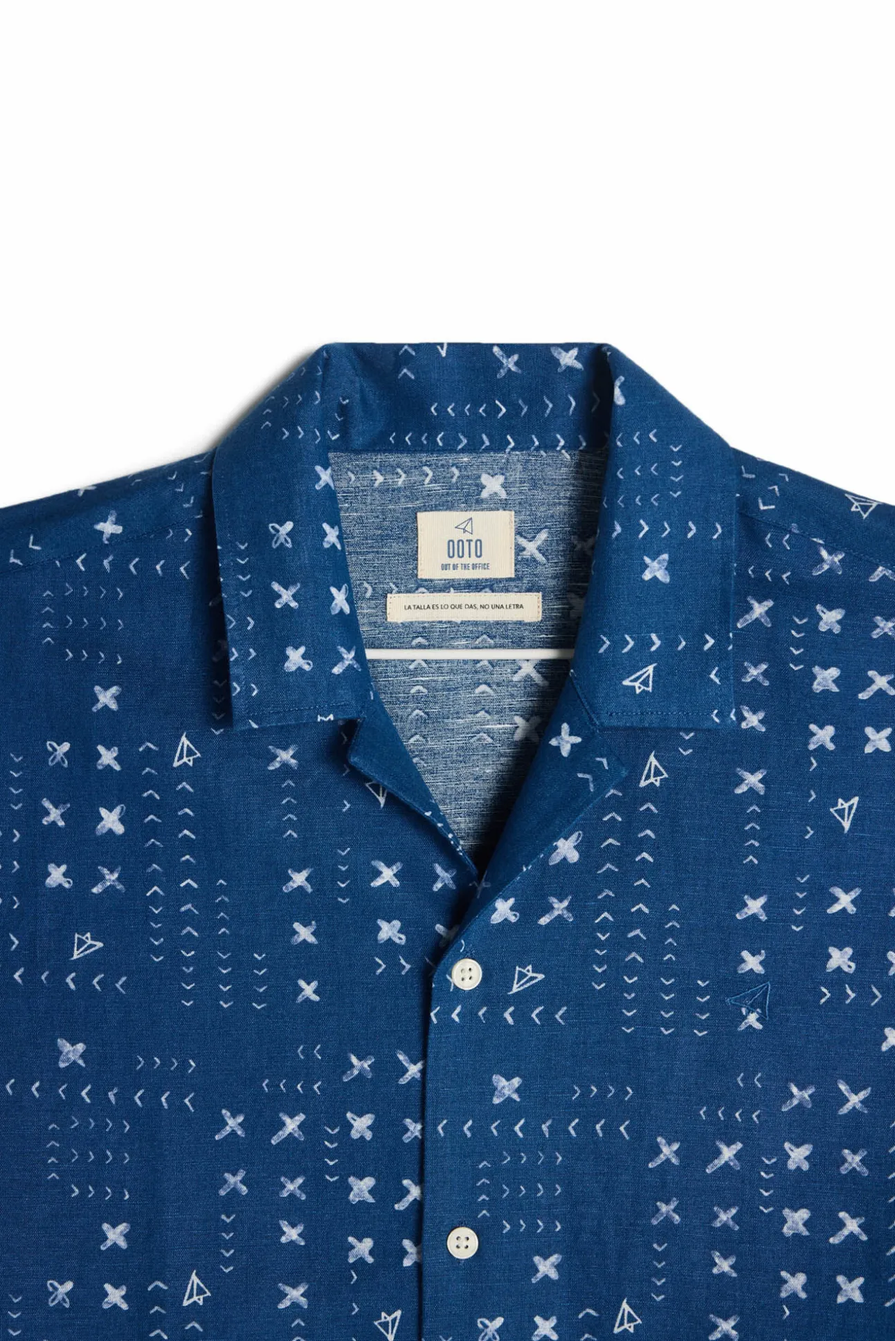 Camisa Lino Manga Corta Estampado Patch