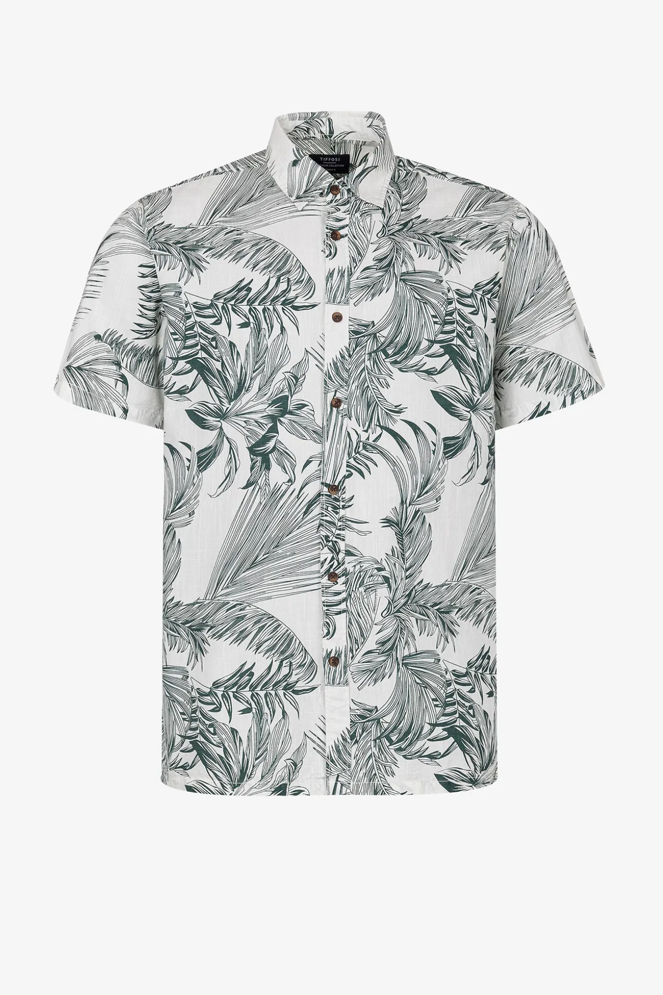 Camisa Slub Regular Fit Estampado Hojas