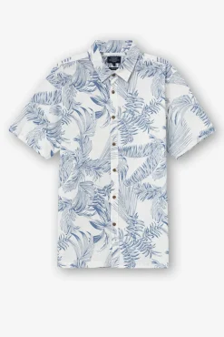 Camisa Slub Regular Fit Estampado Hojas