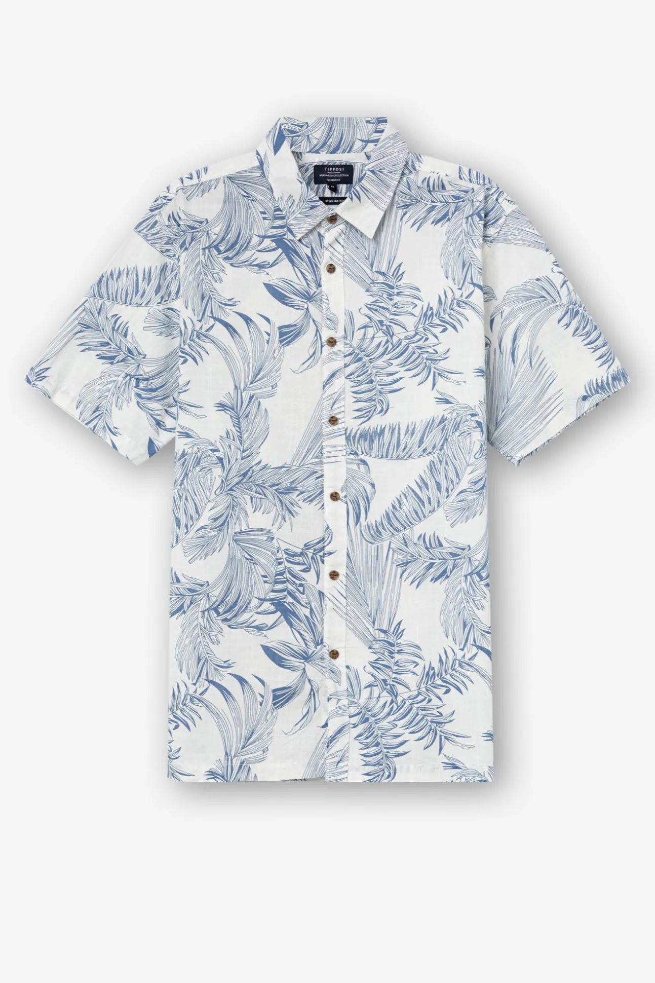 Camisa Slub Regular Fit Estampado Hojas
