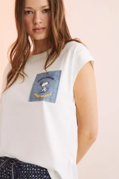 Camiseta Algodon Manga Corta Snoopy Marfil