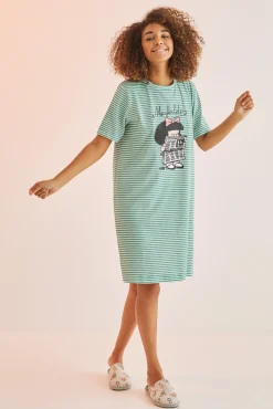 Camison 100% Algodon Mafalda Rayas Verde