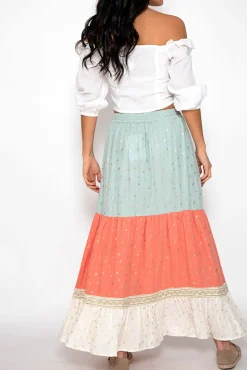 Falda Larga Tricolor Estampado Oro