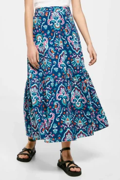 Falda Larga Volante Estampada Lino Algodon