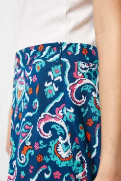 Falda Larga Volante Estampada Lino Algodon