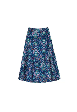 Falda Larga Volante Estampada Lino Algodon