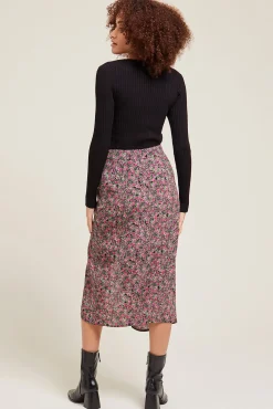 Falda Midi Con Pieza Fruncida Y Abertura
