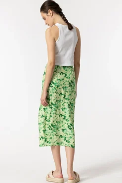 Falda Midi Estampada Con Frunces