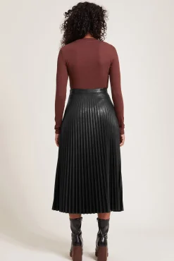 Falda Midi Plisada De Polipiel