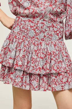 Falda Mini Estampada Con Volantes