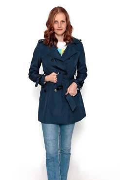 Gabardina Abotonada Con Cinturon
