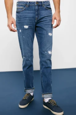 Jeans Slim Ligero Lavado Rotos Reparados