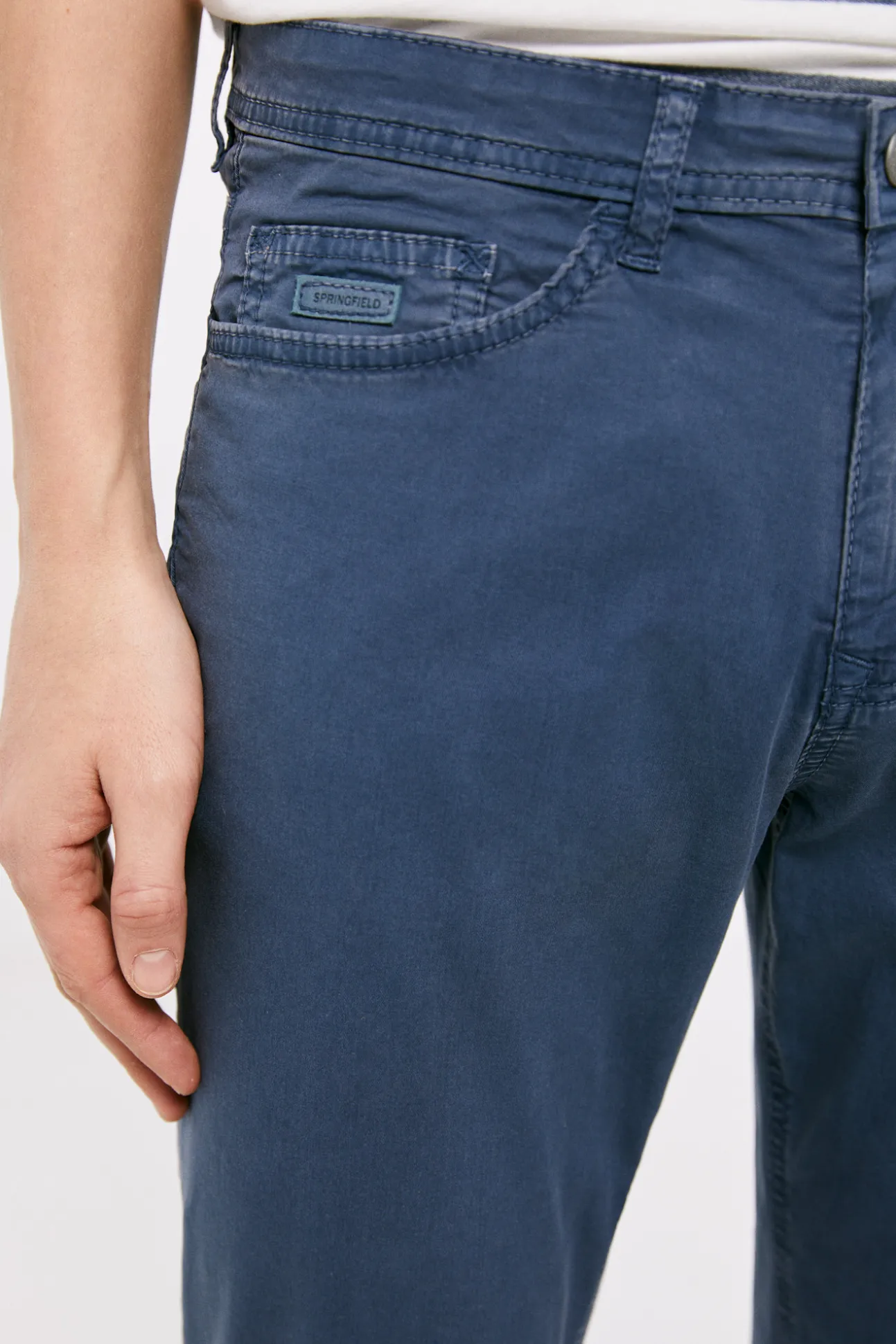 Pantalon 5 Bolsillos Ligero Color Slim Lavado