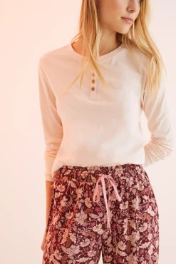 Pantalon Largo Flores Granate