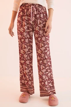 Pantalon Largo Flores Granate