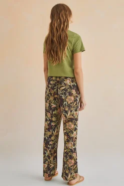 Pantalon Largo Recto Estampado Negro