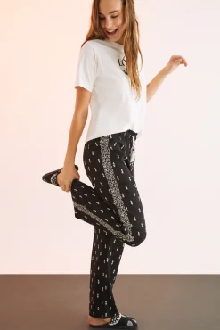 Pantalon Viscosa Estampado Blanco Y Negro