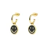 Pendientes Aro Smiley Black Enamel Oro