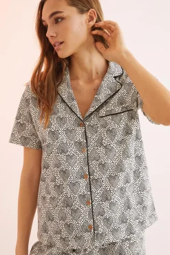 Pijama Camisero 100% Algodon Estampado Geometrico