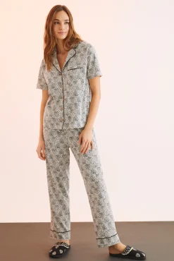 Pijama Camisero 100% Algodon Estampado Geometrico