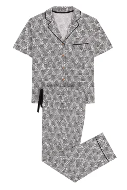 Pijama Camisero 100% Algodon Estampado Geometrico