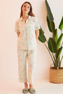 Pijama Camisero 100% Algodon Verde Flores