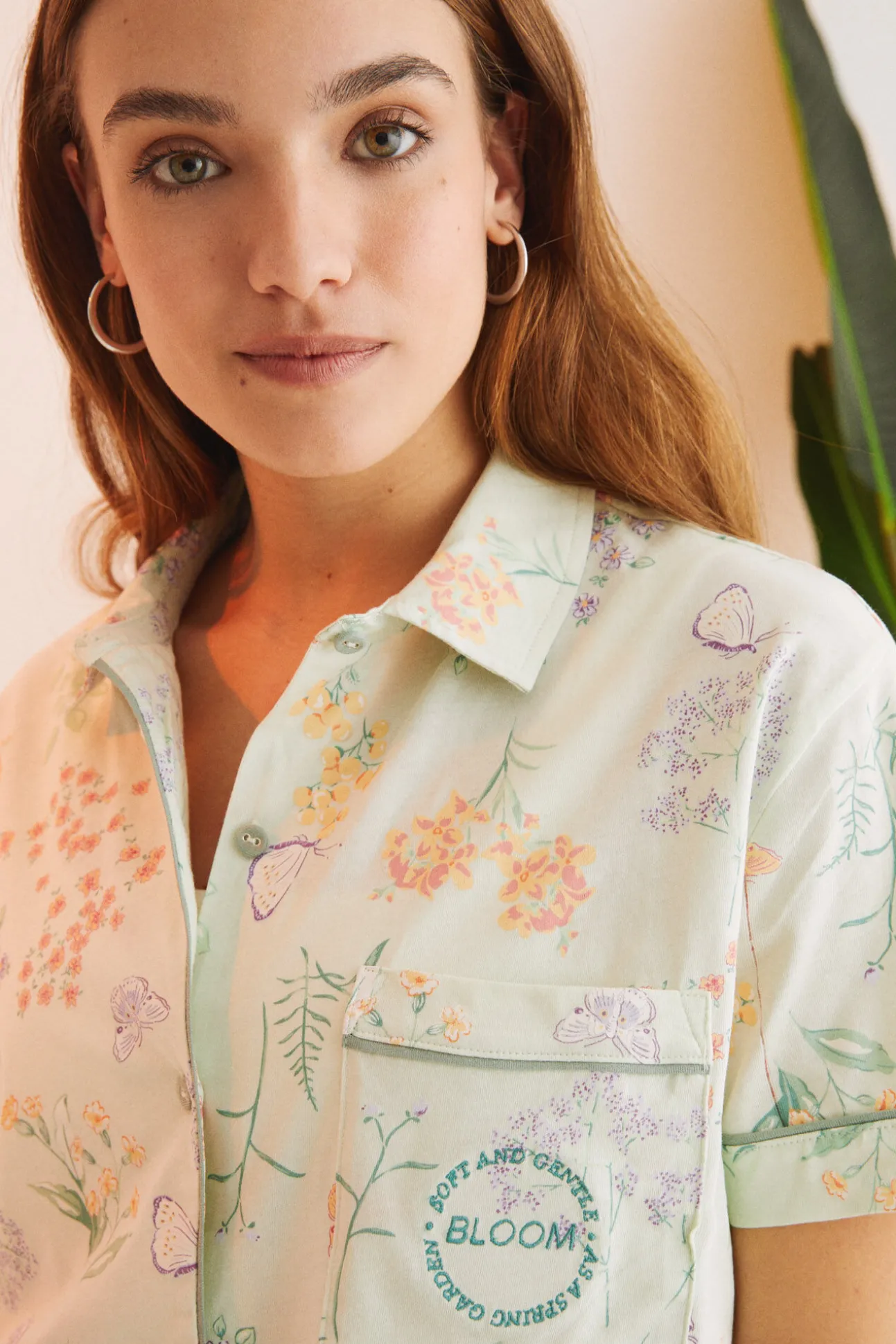 Pijama Camisero 100% Algodon Verde Flores
