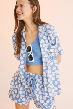 Pijama Camisero Corto 100% Algodon Snoopy Flores