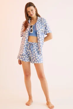 Pijama Camisero Corto 100% Algodon Snoopy Flores