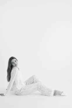 Pijama Camisero Largo Jacquard Blanco