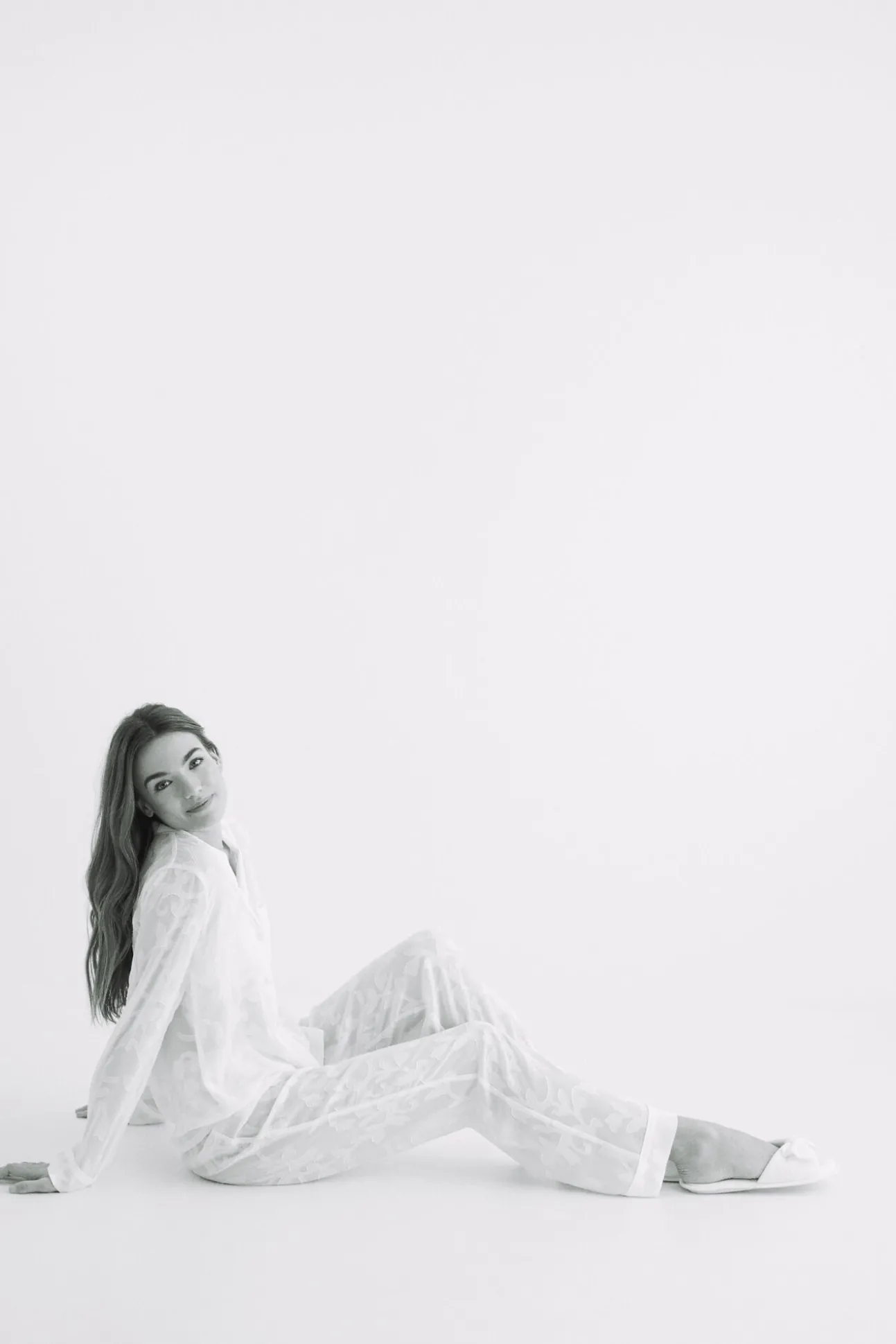 Pijama Camisero Largo Jacquard Blanco