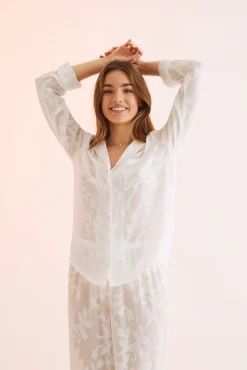 Pijama Camisero Largo Jacquard Blanco