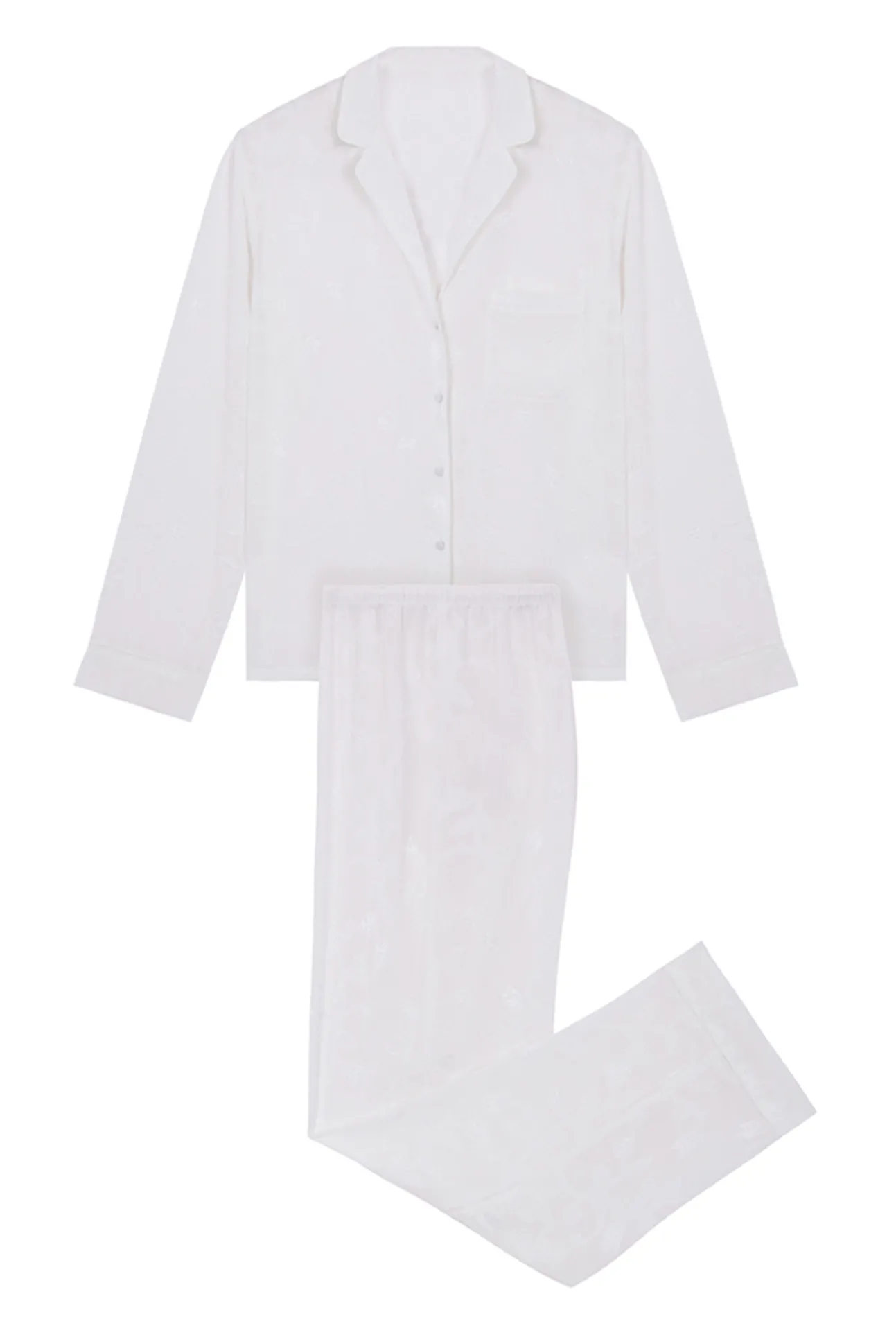 Pijama Camisero Largo Jacquard Blanco