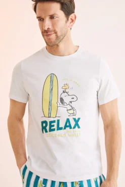 Pijama Corto Hombre 100% Algodon Snoopy Surf