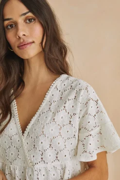 Vestido Corto 100% Algodon Bordado