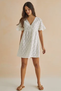 Vestido Corto 100% Algodon Bordado