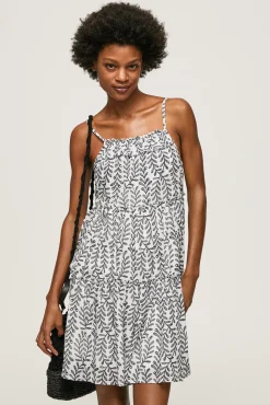 Vestido Corto Con Volumen De Tirantes.