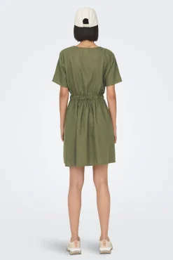 Vestido Corto De Lino Manga Corta