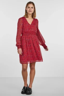 Vestido Corto De Manga Larga Y Con Estampado.