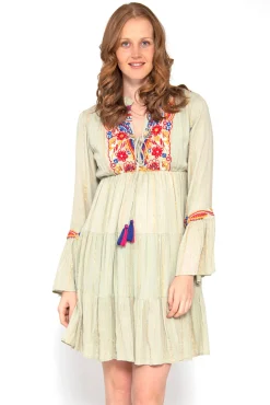 Vestido De Manga Larga Con Bordados Y Espejos