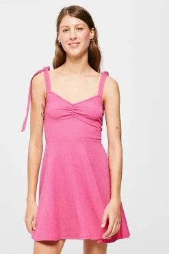 Vestido Fucsia Tirantes Lazo