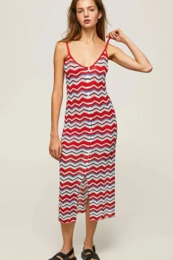 Vestido Largo Con Lino Y  Tirantes Zig Zag.