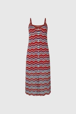 Vestido Largo Con Lino Y  Tirantes Zig Zag.