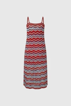 Vestido Largo Con Lino Y  Tirantes Zig Zag.