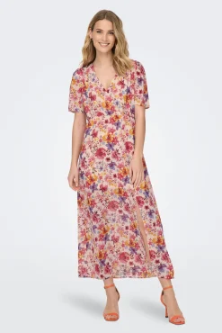 Vestido Largo Manga Corta Estampado