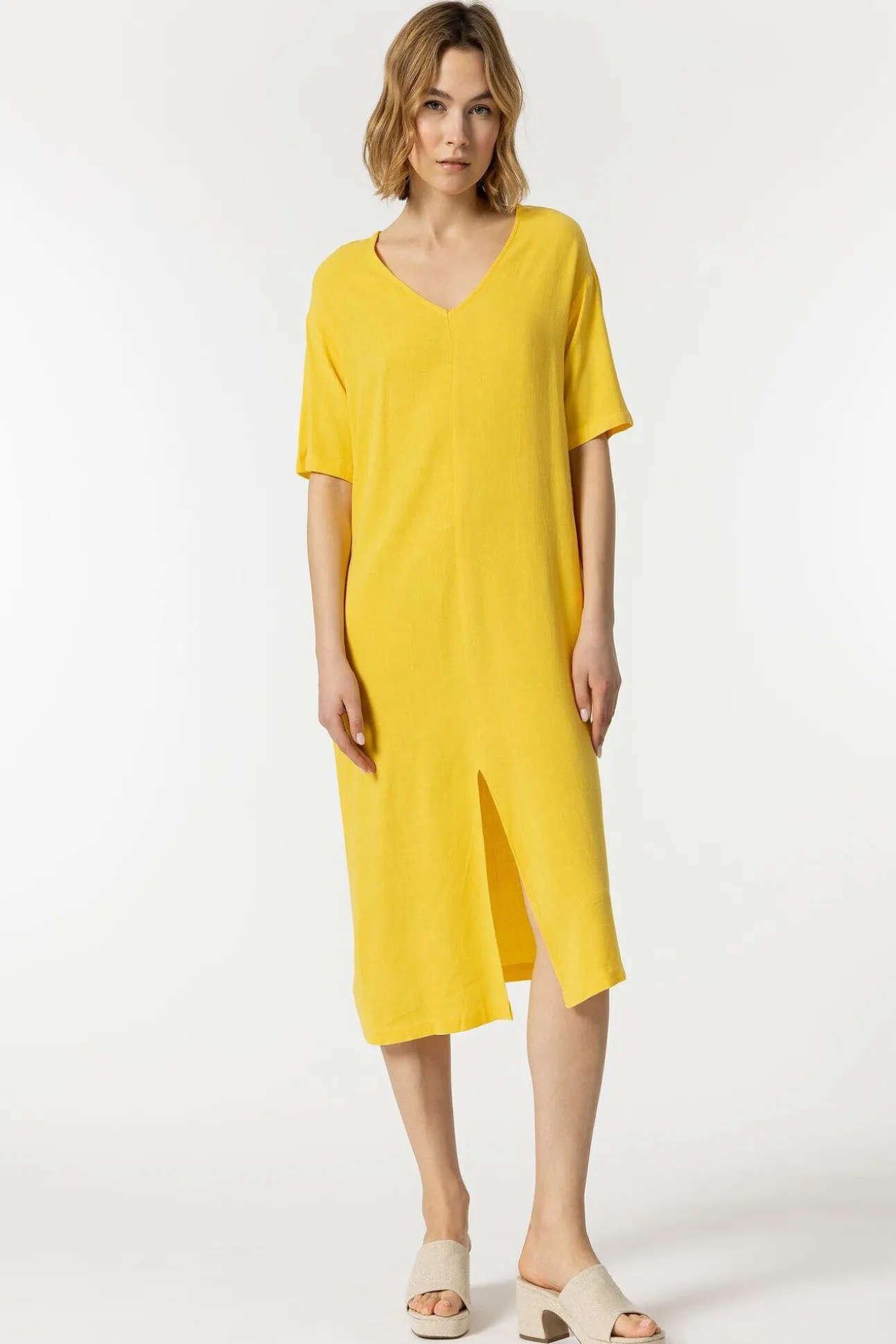 Vestido Lino Con Bolsillos Laterales
