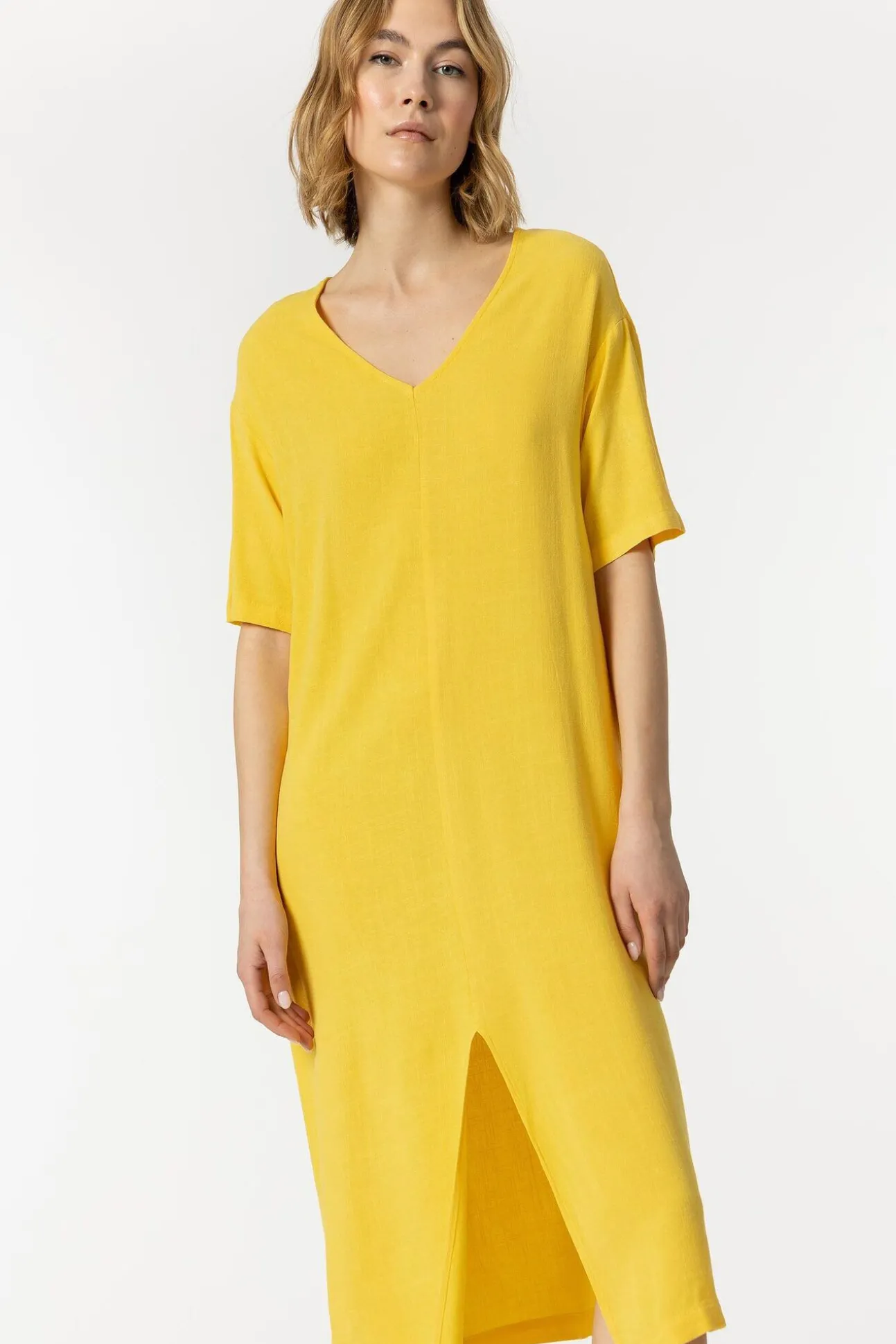 Vestido Lino Con Bolsillos Laterales