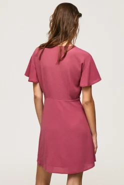 Vestido Manga Corta Con Cuello Pico.
